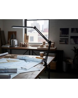 Lampara de escritorio q-connect rigel led 8w 320 lm aluminio con pinza brazo doble3 articulaciones color negro