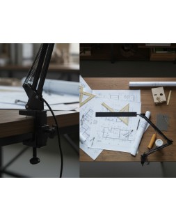 Lampara de escritorio q-connect rigel led 8w 320 lm aluminio con pinza brazo doble3 articulaciones color negro
