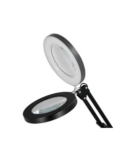 Lampara de escritorio q-connect hadar led 8w 380lm aluminio con pinza y lupa brazo doble color negro