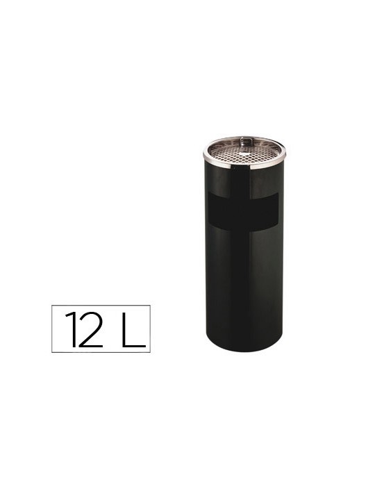 Cenicero papelera metalico q-connect con recogecolillas negro 61,5x25 cm