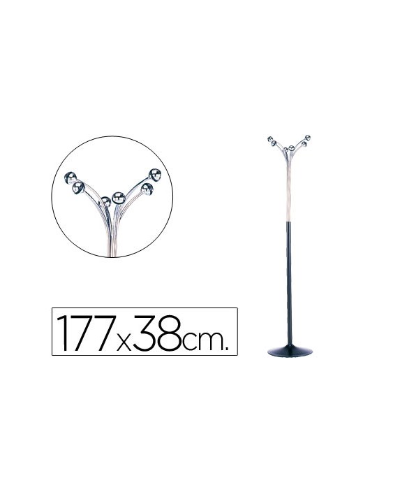 Perchero metalico pie 6 colgadores color negro/cromado 177x38 cm