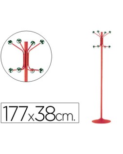 Perchero metalico pie 8 colgadores color rojo 177x38 cm