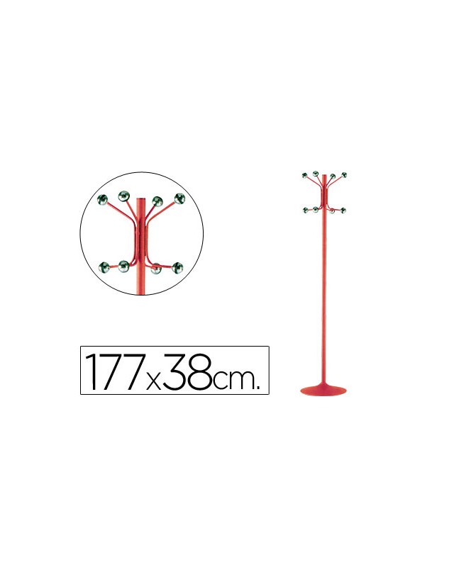 Perchero metalico pie 8 colgadores color rojo 177x38 cm