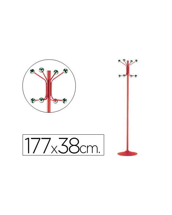Perchero metalico pie 8 colgadores color rojo 177x38 cm