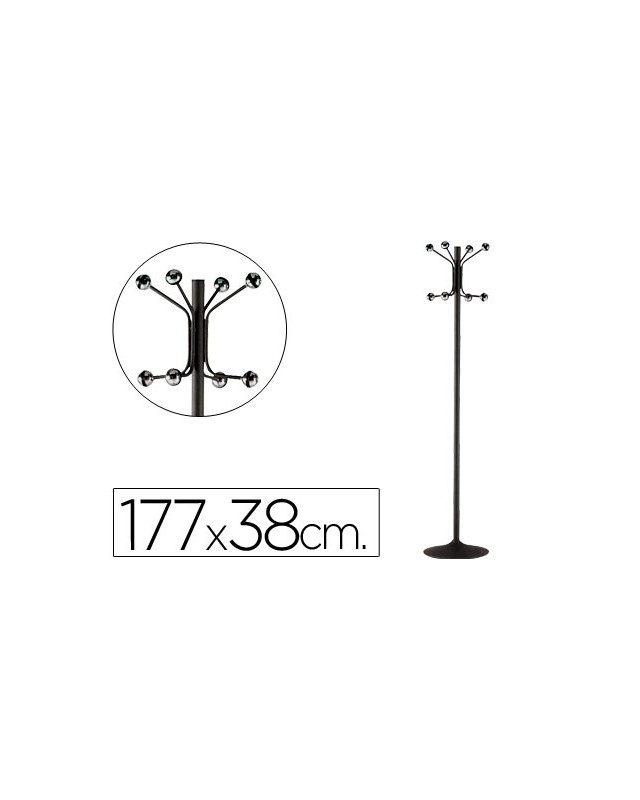 Perchero metalico pie 8 colgadores color negro 177x38 cm
