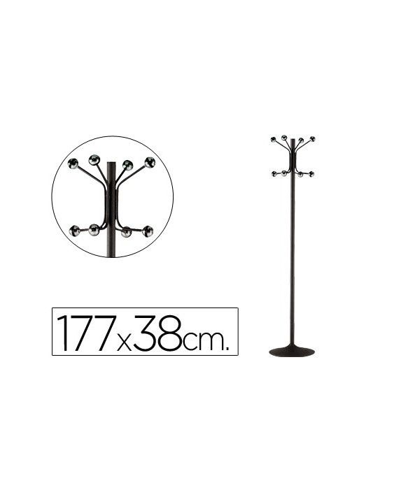 Perchero metalico pie 8 colgadores color negro 177x38 cm
