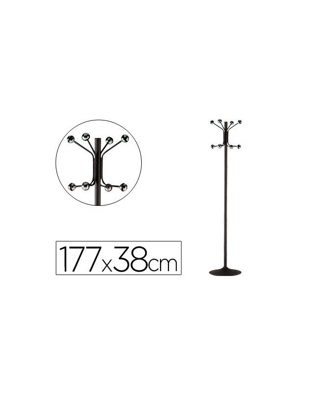 Perchero metalico pie 8 colgadores color negro 177x38 cm