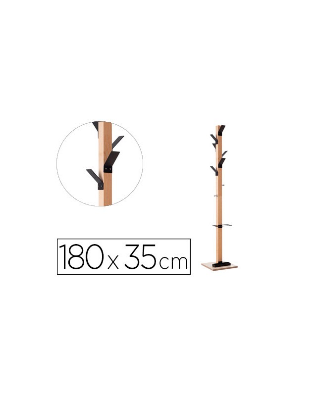 Perchero madera paperflow haya 8 colgadores con paraguero negro altura 180 cm
