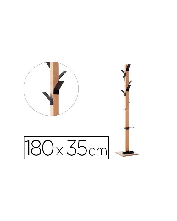 Perchero madera paperflow haya 8 colgadores con paraguero negro altura 180 cm
