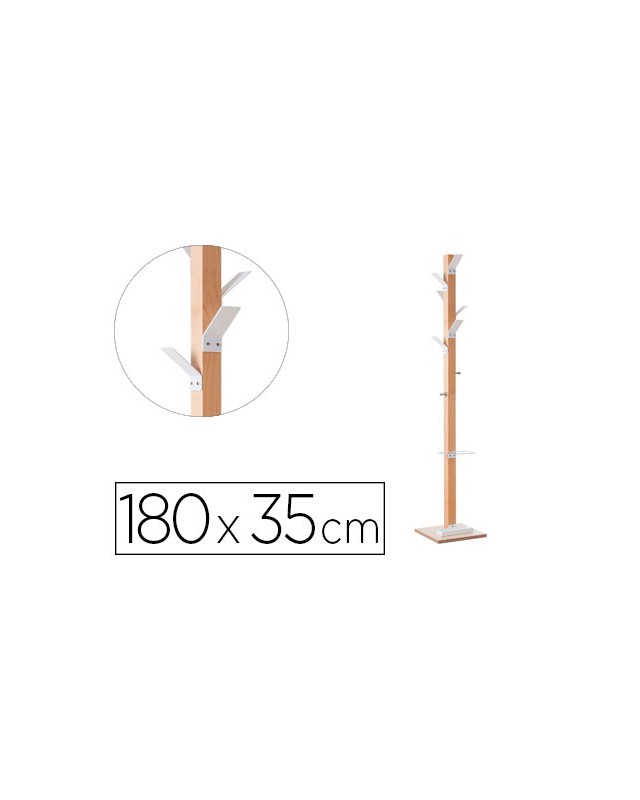 Perchero madera paperflow haya 8 colgadores con paraguero blanco altura 180 cm