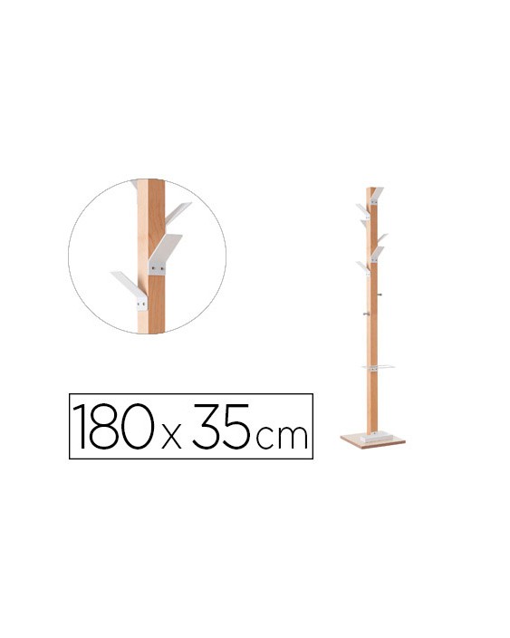 Perchero madera paperflow haya 8 colgadores con paraguero blanco altura 180 cm