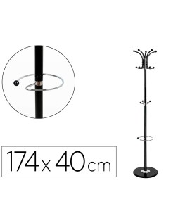 Perchero metalico q-connect negro de pie 10 colgadores y paraguero 174x40 cm
