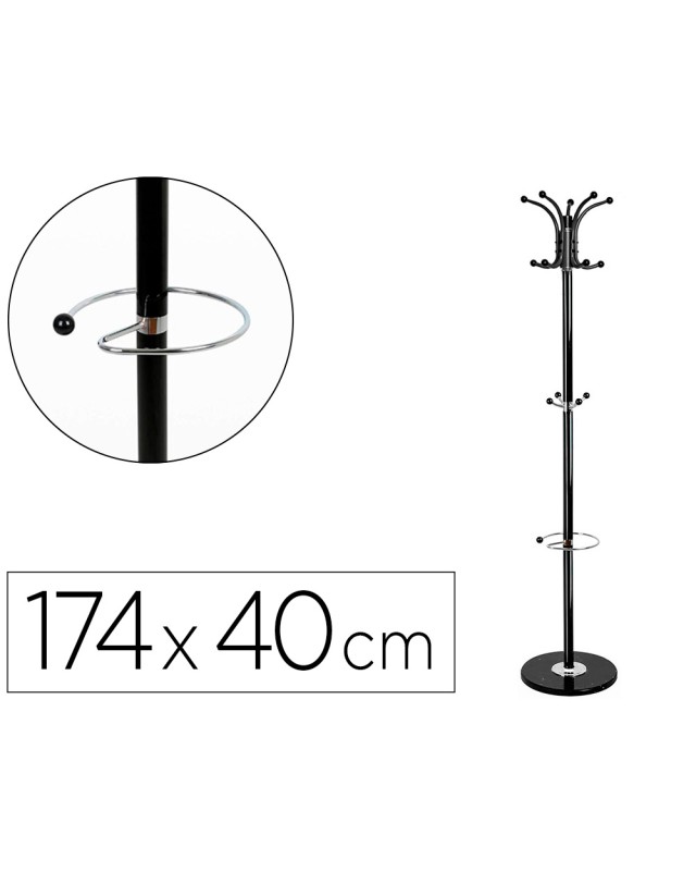 Perchero metalico q-connect negro de pie 10 colgadores y paraguero 174x40 cm