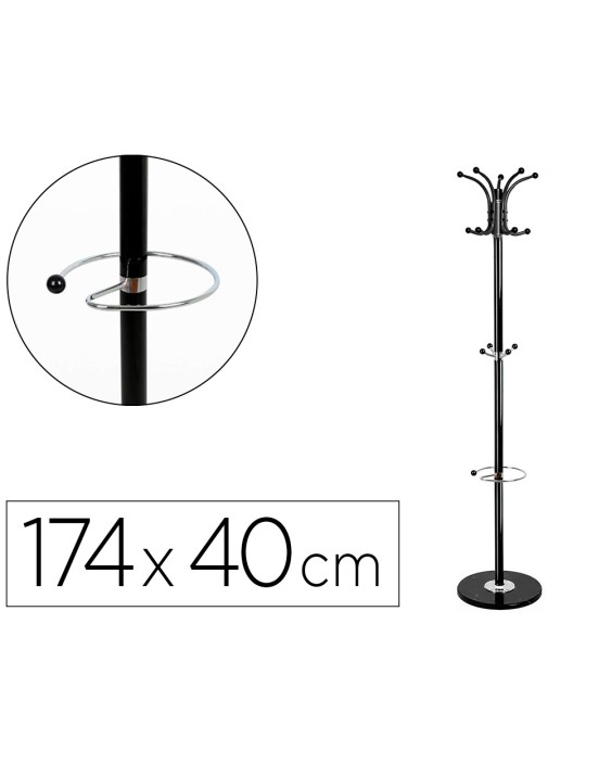 Perchero metalico q-connect negro de pie 10 colgadores y paraguero 174x40 cm