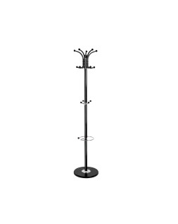Perchero metalico q-connect negro de pie 10 colgadores y paraguero 174x40 cm