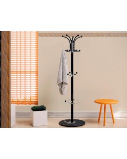 Perchero metalico q-connect negro de pie 10 colgadores y paraguero 174x40 cm
