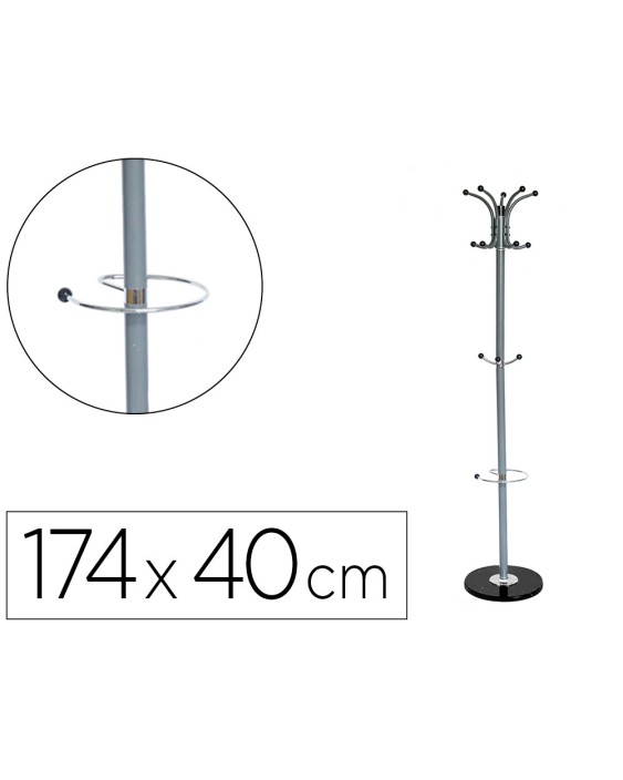 Perchero metalico q-connect gris de pie 10 colgadores y paraguero 174x40cm
