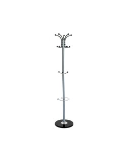 Perchero metalico q-connect gris de pie 10 colgadores y paraguero 174x40cm