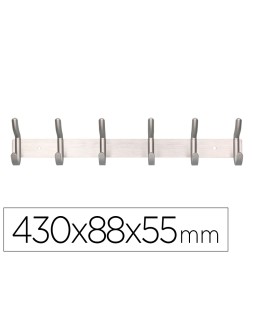 Perchero liderpapel pared metalico 6 colgadores color plata mate 430x88x55 mm
