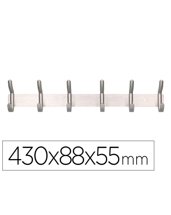 Perchero liderpapel pared metalico 6 colgadores color plata mate 430x88x55 mm