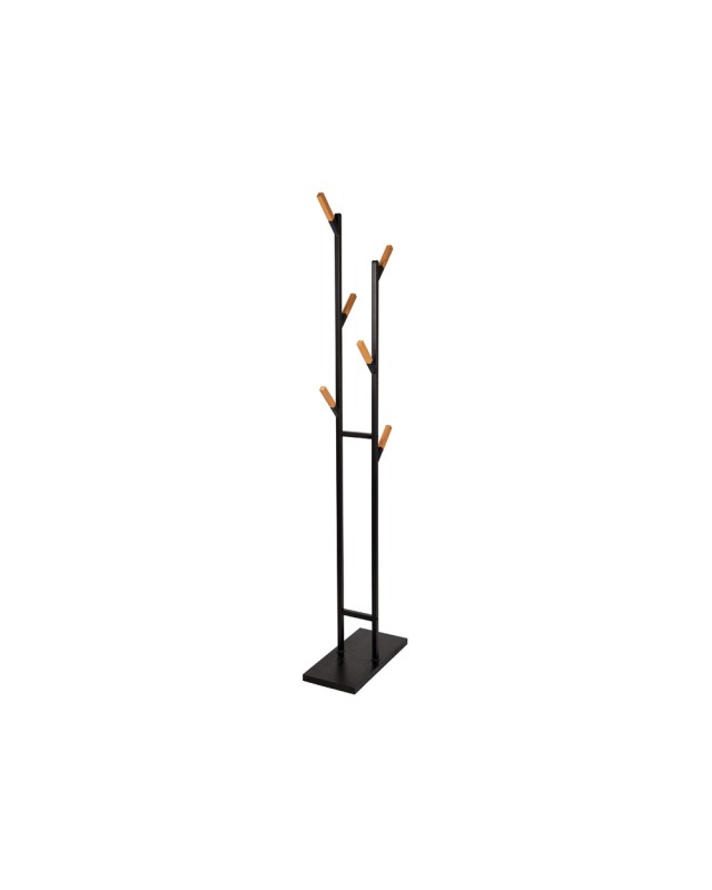 Perchero metalico maul rima pie 6 colgadores de madera color negro 1840x480x230 mm