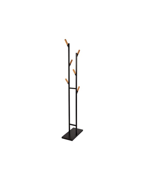Perchero metalico maul rima pie 6 colgadores de madera color negro 1840x480x230 mm