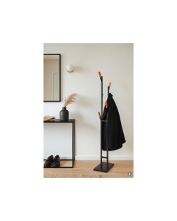 Perchero metalico maul rima pie 6 colgadores de madera color negro 1840x480x230 mm