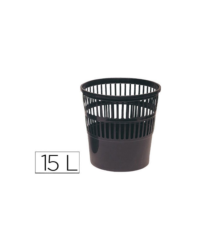 Papelera plastico q-connect 15 litros rejilla color negro 285x290 mm
