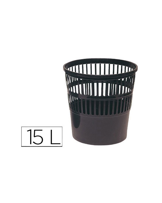 Papelera plastico q-connect 15 litros rejilla color negro 285x290 mm