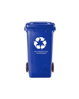 Papelera contenedor q-connect plastico con tapadera 100l color azul 800x510x525 mm con ruedas