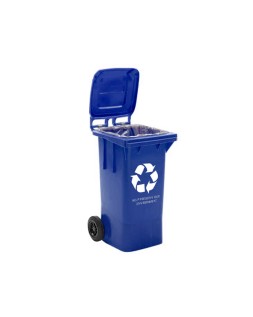 Papelera contenedor q-connect plastico con tapadera 100l color azul 800x510x525 mm con ruedas