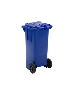 Papelera contenedor q-connect plastico con tapadera 100l color azul 800x510x525 mm con ruedas
