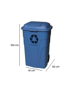 Papelera contenedor q-connect plastico con tapadera 240l color azul 1040x620x610 mm con ruedas