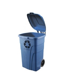 Papelera contenedor q-connect plastico con tapadera 240l color azul 1040x620x610 mm con ruedas