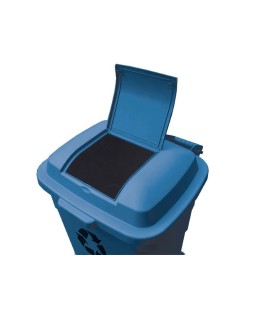 Papelera contenedor q-connect plastico con tapadera 240l color azul 1040x620x610 mm con ruedas