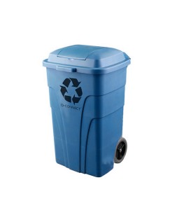 Papelera contenedor q-connect plastico con tapadera 240l color azul 1040x620x610 mm con ruedas