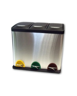 Papelera contenedor q-connect metalica con tapadera de plastico y pedal 3 depositos 45l 605x340x485 mm