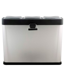 Papelera contenedor q-connect metalica con tapadera de plastico y pedal 3 depositos 45l 605x340x485 mm