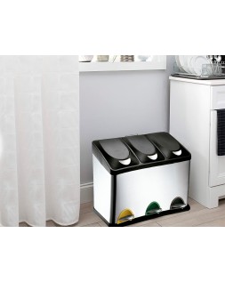 Papelera contenedor q-connect metalica con tapadera de plastico y pedal 3 depositos 45l 605x340x485 mm