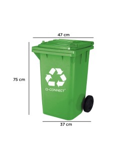 Papelera contenedor q-connect plastico verde para envases de vidrio 100l con tapa y ruedas 750x470x370 mm
