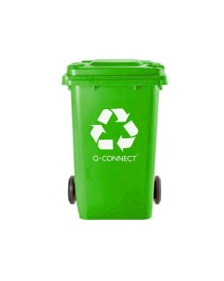 Papelera contenedor q-connect plastico verde para envases de vidrio 100l con tapa y ruedas 750x470x370 mm