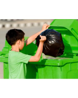 Papelera contenedor q-connect plastico verde para envases de vidrio 100l con tapa y ruedas 750x470x370 mm