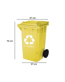 Papelera contenedor q-connect plastico amarillo para plasticos y envases metalicos 100l con tapa y ruedas 750x470x370 mm