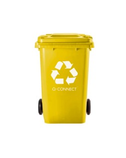 Papelera contenedor q-connect plastico amarillo para plasticos y envases metalicos 100l con tapa y ruedas 750x470x370 mm