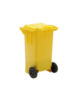 Papelera contenedor q-connect plastico amarillo para plasticos y envases metalicos 100l con tapa y ruedas 750x470x370 mm