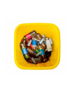 Papelera contenedor q-connect plastico amarillo para plasticos y envases metalicos 100l con tapa y ruedas 750x470x370 mm