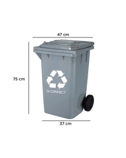 Papelera contenedor q-connect plastico gris para desechos en general 100 l con tapa y ruedas 750x470x370 mm