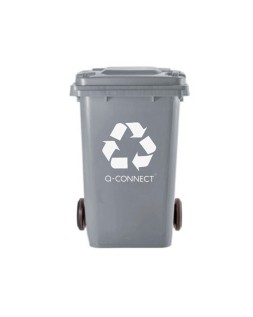 Papelera contenedor q-connect plastico gris para desechos en general 100 l con tapa y ruedas 750x470x370 mm