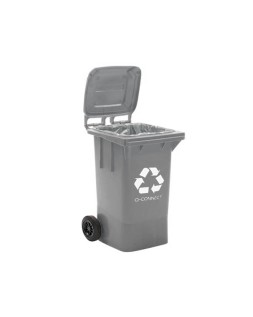 Papelera contenedor q-connect plastico gris para desechos en general 100 l con tapa y ruedas 750x470x370 mm
