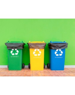 Papelera contenedor q-connect plastico gris para desechos en general 100 l con tapa y ruedas 750x470x370 mm